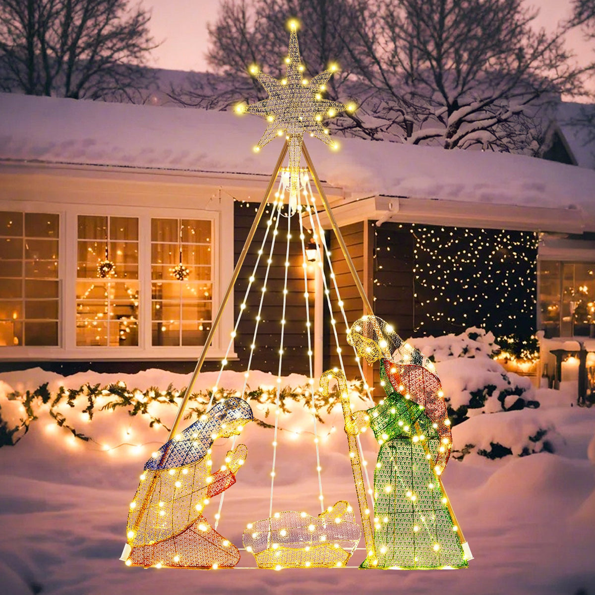 6 Feet Pre-Lit Nativity Scene Set with 240 Warm White LED Lights