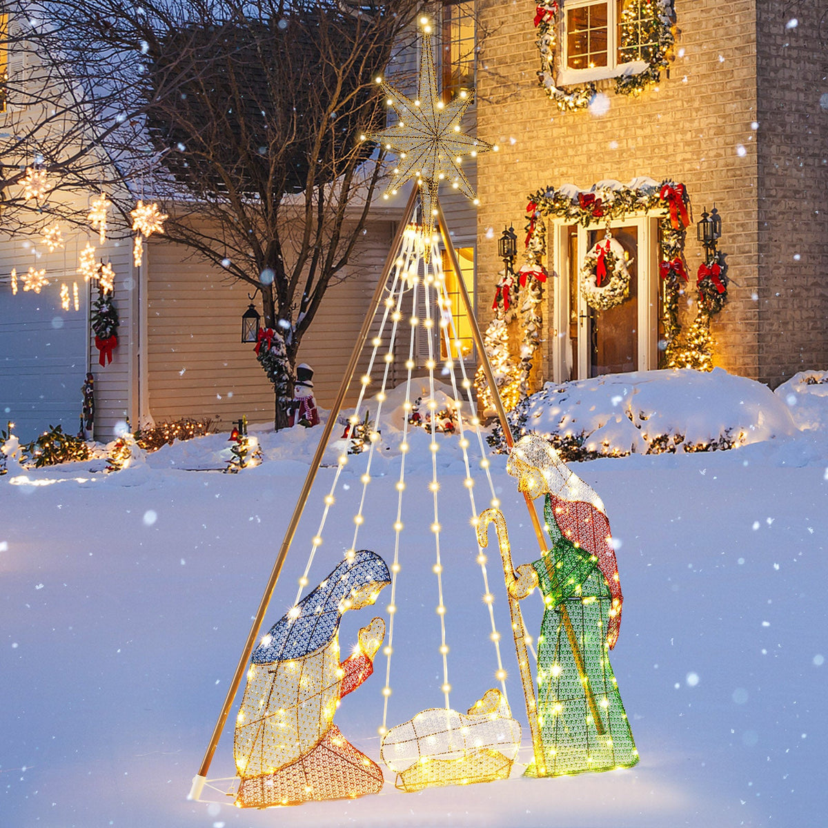 6 Feet Pre-Lit Nativity Scene Set with 240 Warm White LED Lights