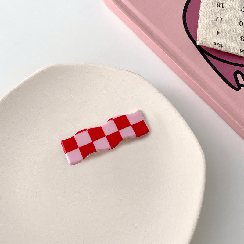 Wavy Checkerboard Hair Clips Sweet Versatile Bangs Clips