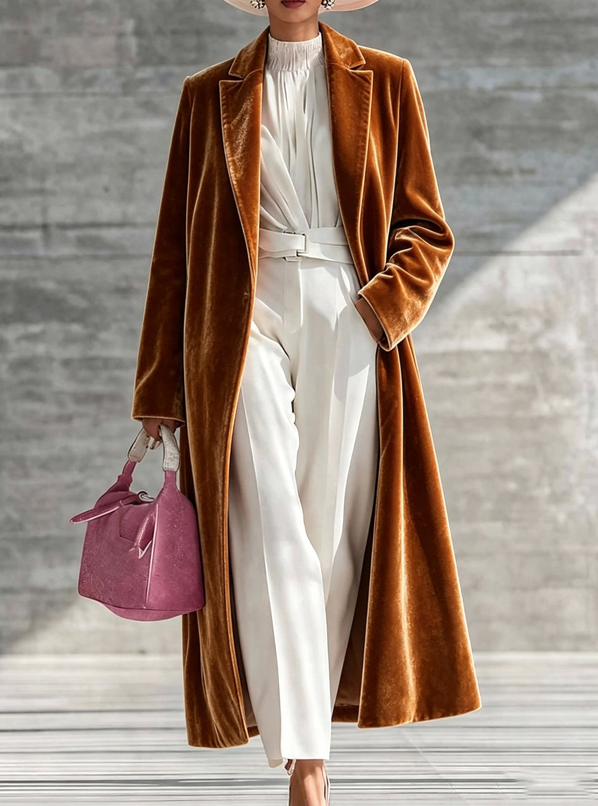 Womens V-neck Over-the-knee Velvet Coat My Store