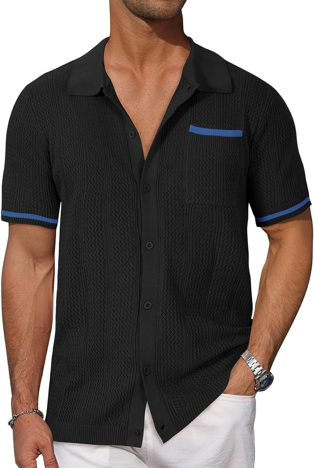 Men's Short Sleeve Pocket Hollow Summer Cardigan