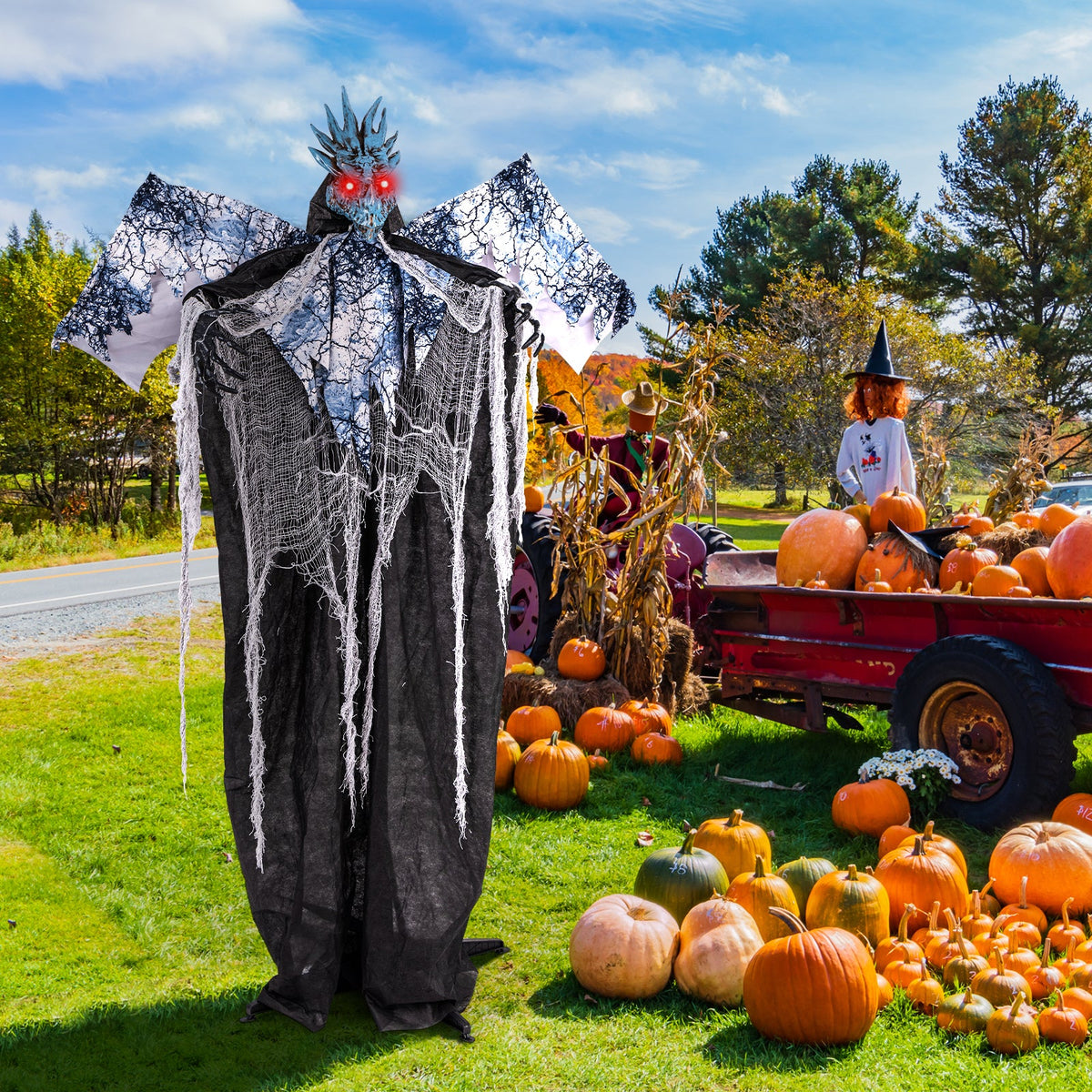 6ft Halloween Animatronic Decoration with Light Up Eyes Posable Wings and Arms