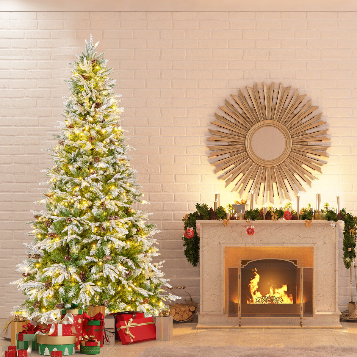 6/7.5/9 FT Pre-Lit Artificial Christmas Tree with 765/1135/1871 Tips and 280/470/690 Warm-White LED Lights