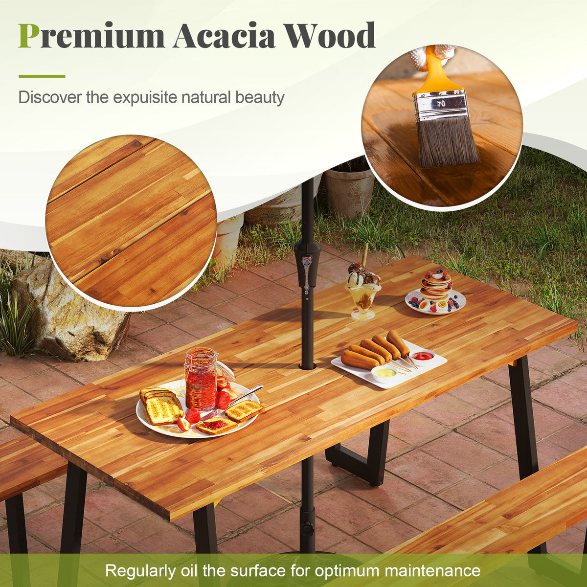 Outdoor Dining Table Set for 6 with 10 Feet Umbrella and Base