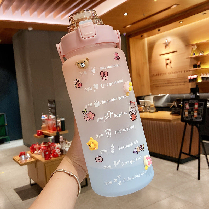 Cute 2000ml Water Bottle with Straw and Scale