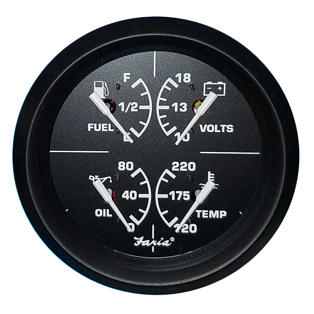 Faria Euro Black 4" Multifunction Gauge - Volt/Fuel/Oil/Water Temperature TRAPSKI
