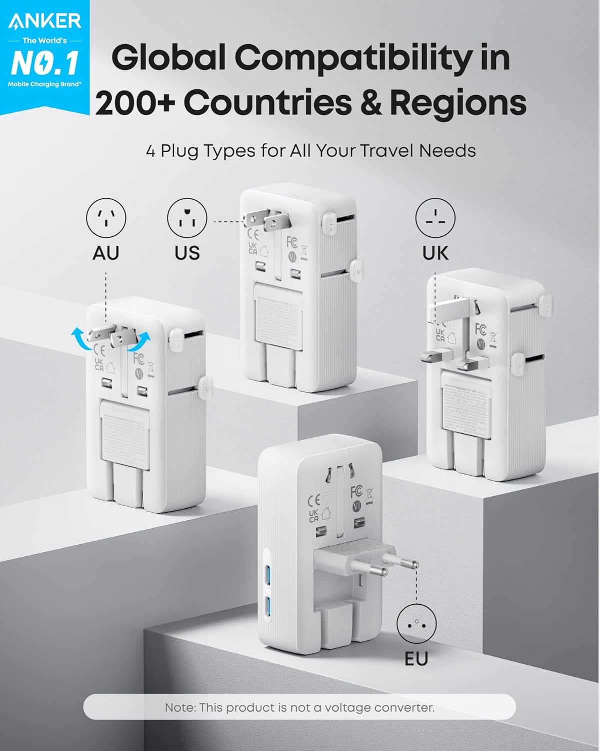 Anker Nano Travel Adapter (5-in-1, 20W, 1-Pack) Anker