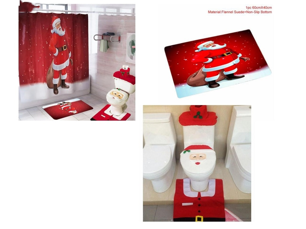 Christmas Santa Bathroom Curtain Toilet Seat Decor