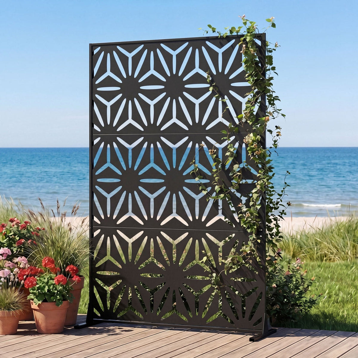 Metal Privacy Screen 72"H x 48"W Freestanding Fence Panel