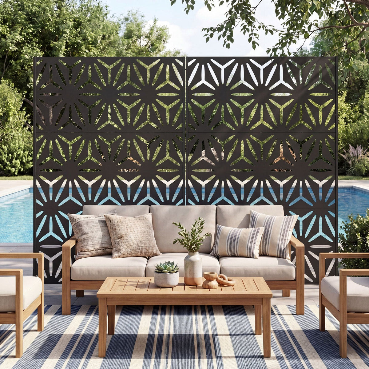 Metal Privacy Screen 72"H x 48"W Freestanding Fence Panel