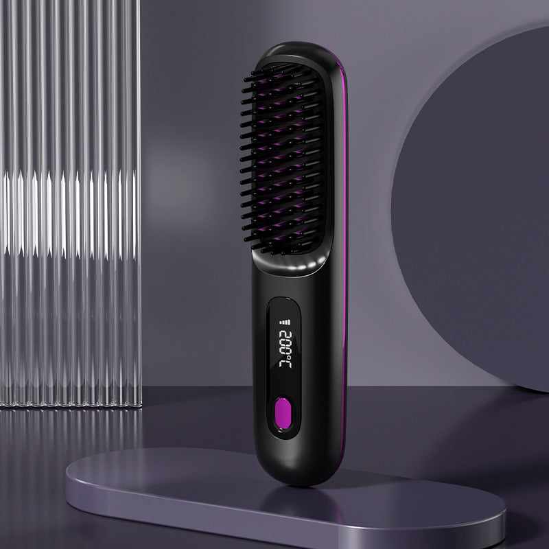 2 In 1 Straight Hair Comb Wireless Hair Straightener Brush Hair Fast Heating Portable Hot Curler USB Charging My Store