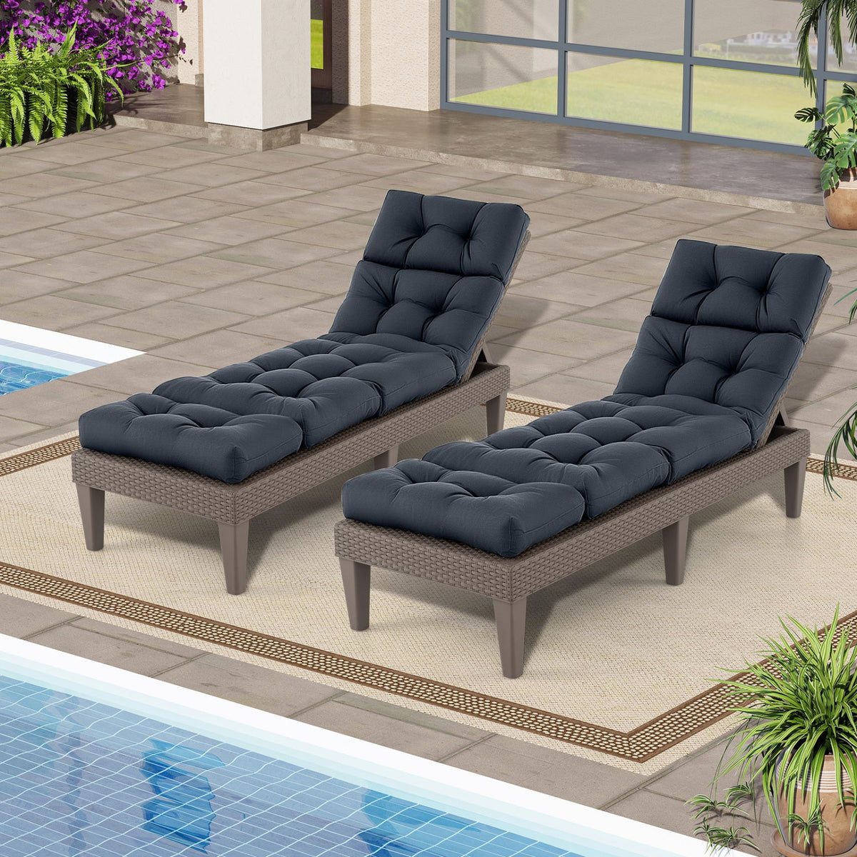 Outdoor Lounge Chaise Cushion Set of 2 - 73x22 Inch High Back DirectDeals