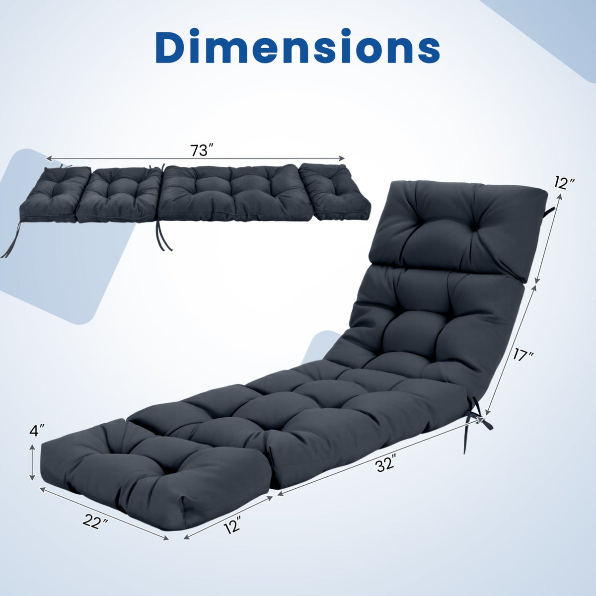 Outdoor Lounge Chaise Cushion Set of 2 - 73x22 Inch High Back DirectDeals