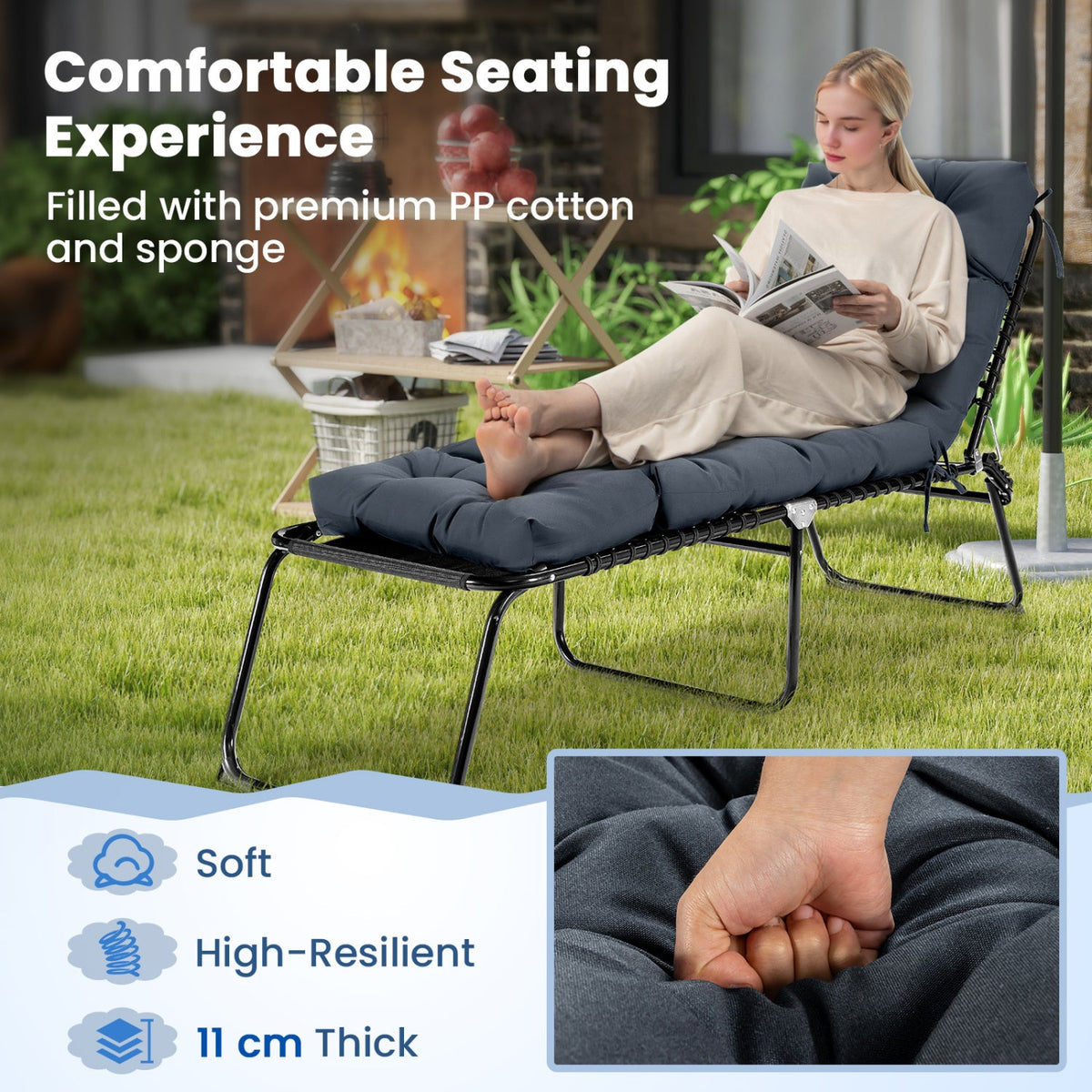 Outdoor Lounge Chaise Cushion Set of 2 - 73x22 Inch High Back DirectDeals