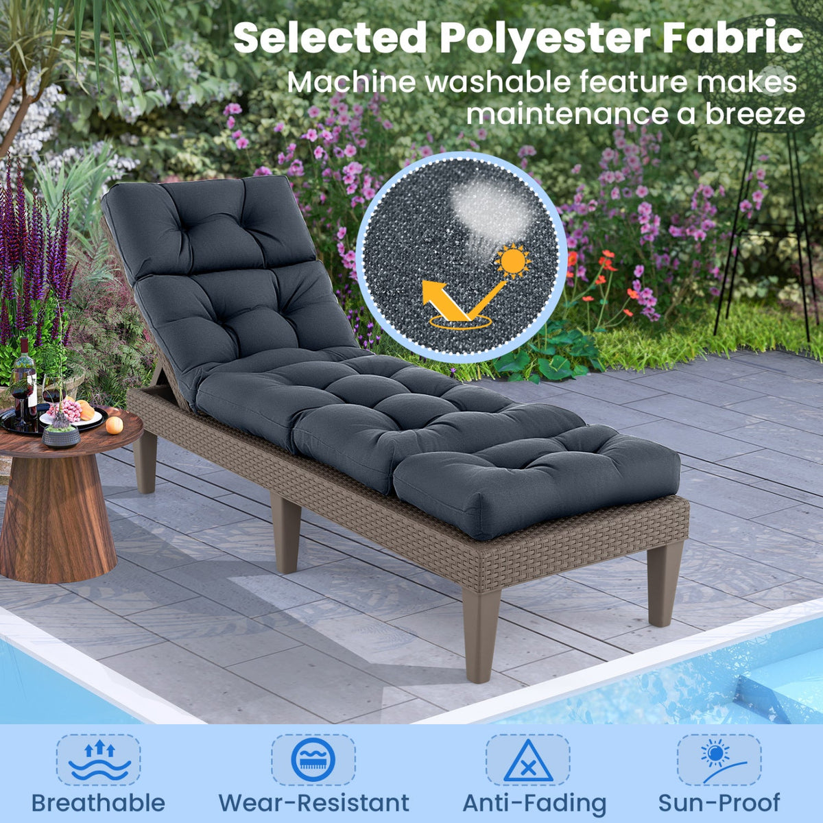 Outdoor Lounge Chaise Cushion Set of 2 - 73x22 Inch High Back DirectDeals