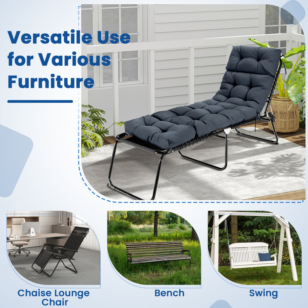 Outdoor Lounge Chaise Cushion Set of 2 - 73x22 Inch High Back DirectDeals