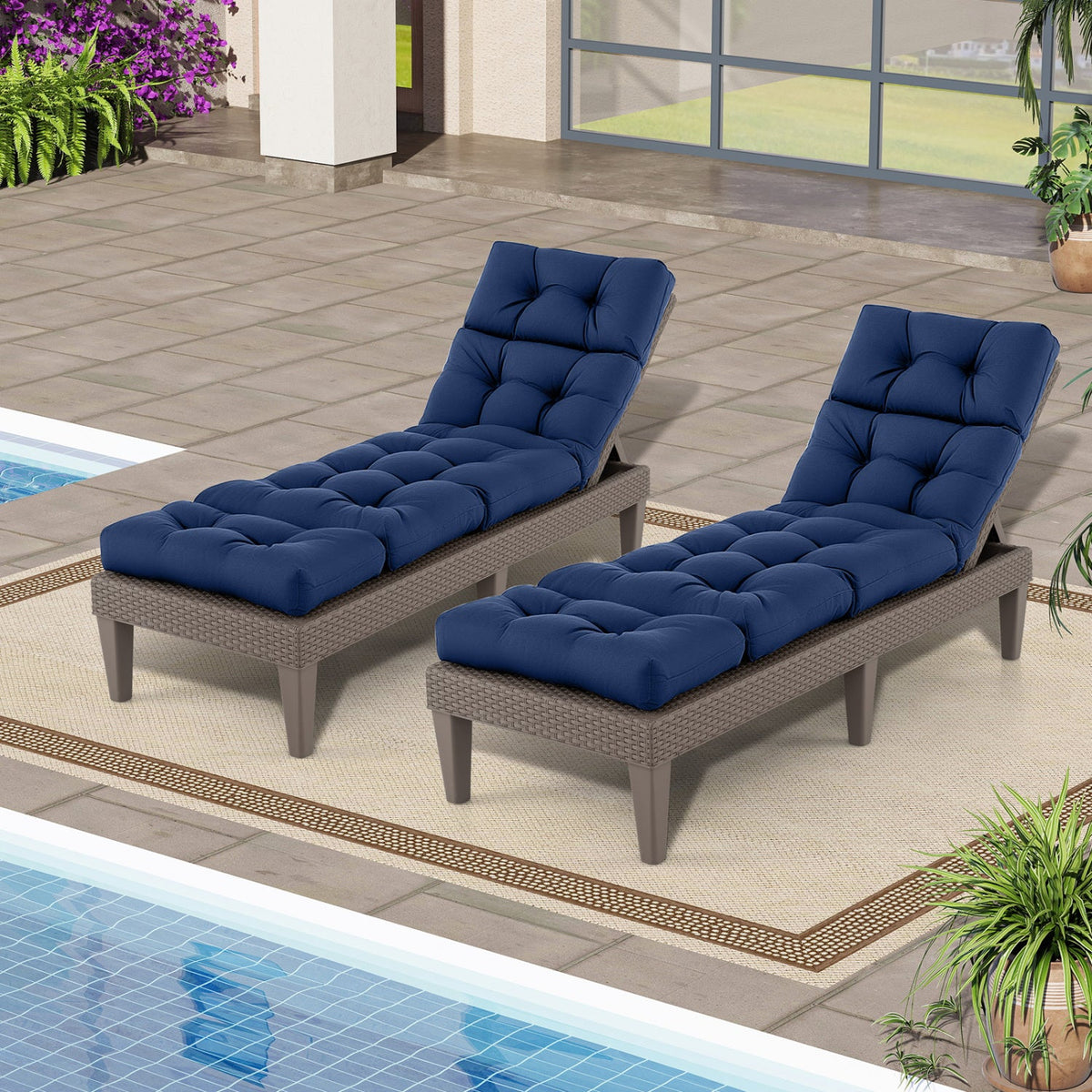 Outdoor Lounge Chaise Cushion Set of 2 - 73x22 Inch High Back DirectDeals