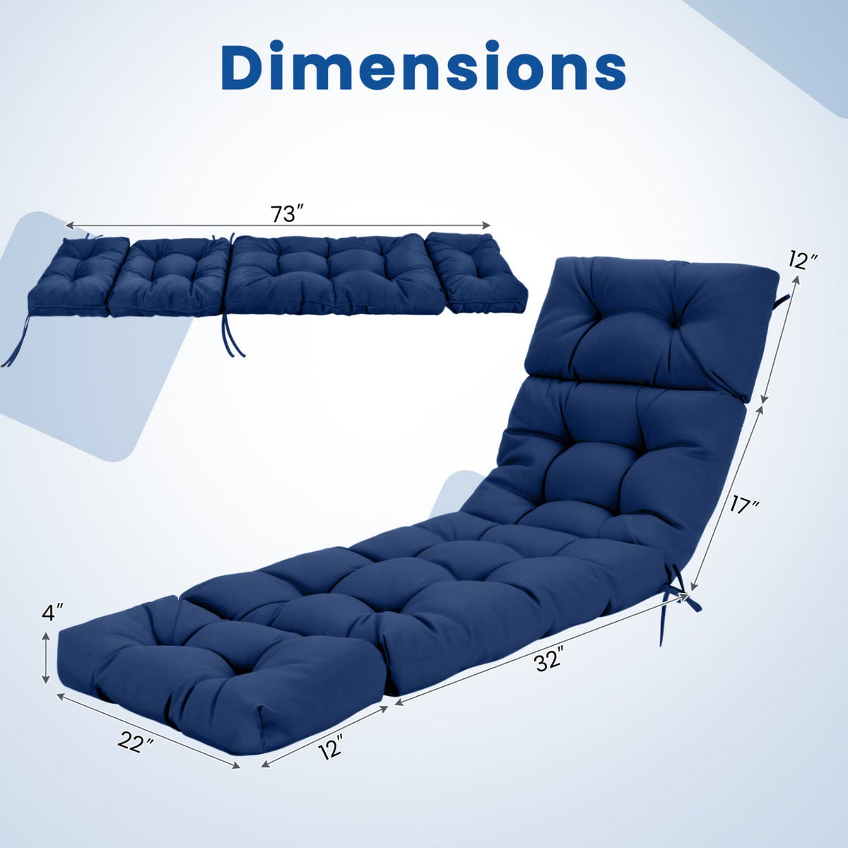 Outdoor Lounge Chaise Cushion Set of 2 - 73x22 Inch High Back DirectDeals