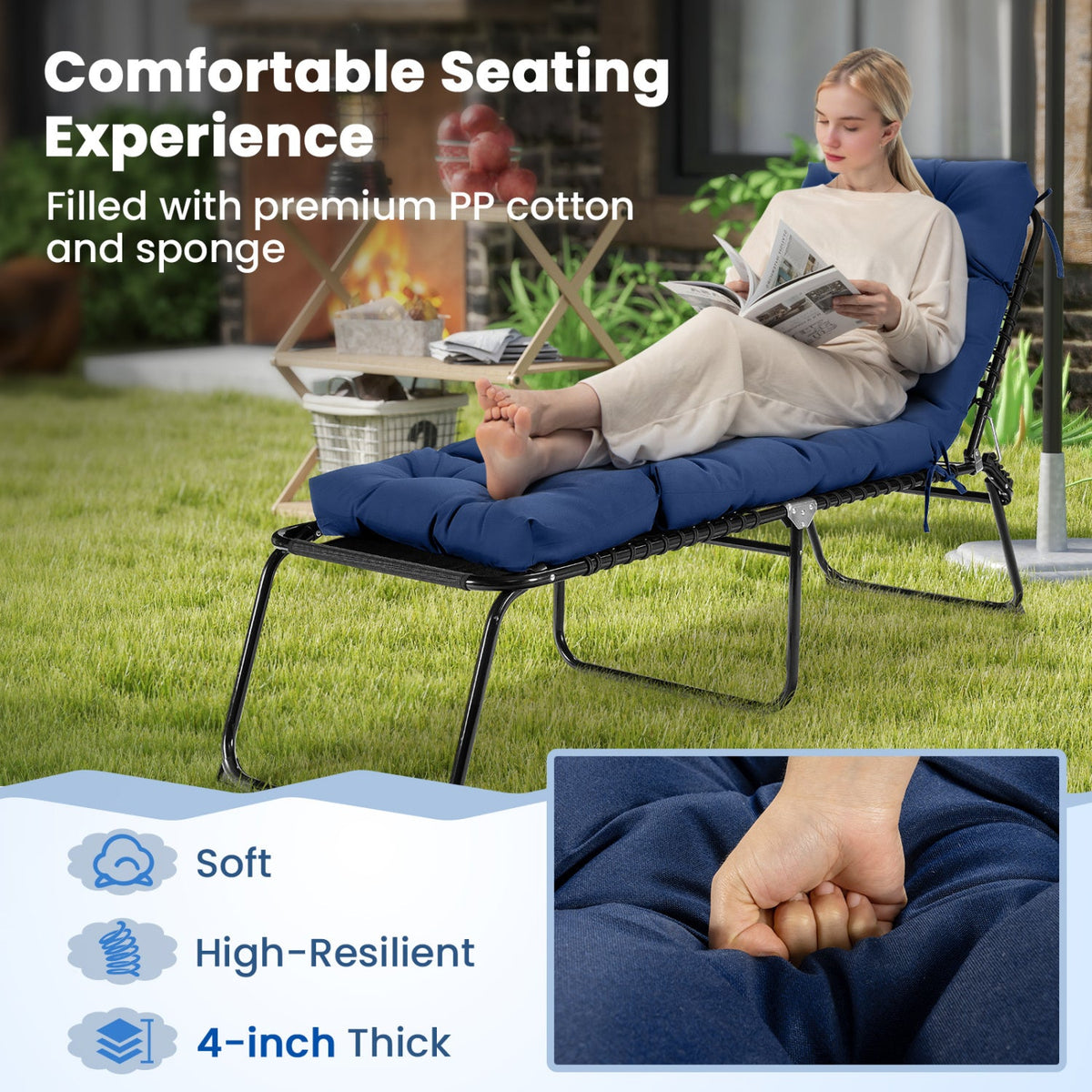 Outdoor Lounge Chaise Cushion Set of 2 - 73x22 Inch High Back DirectDeals