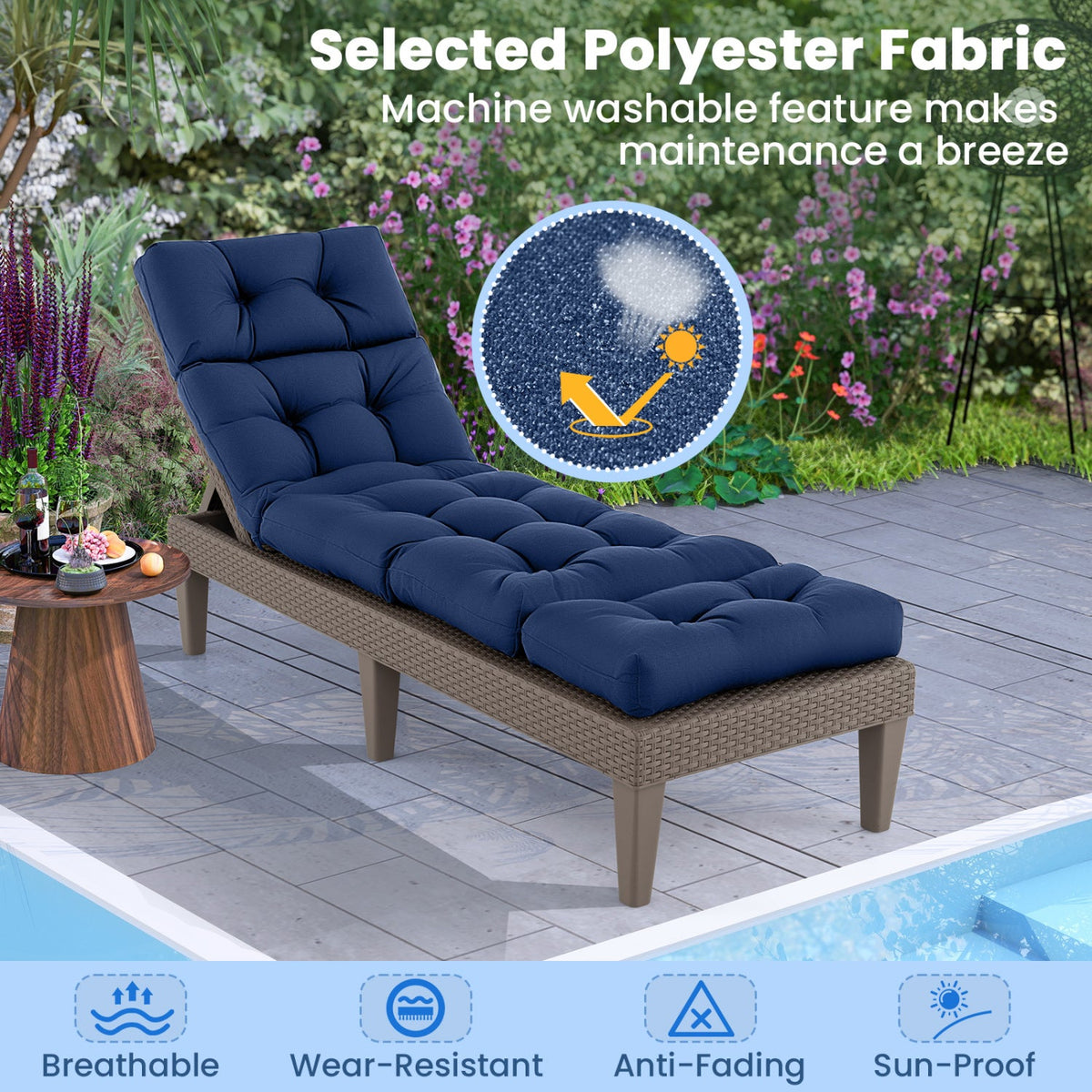 Outdoor Lounge Chaise Cushion Set of 2 - 73x22 Inch High Back DirectDeals