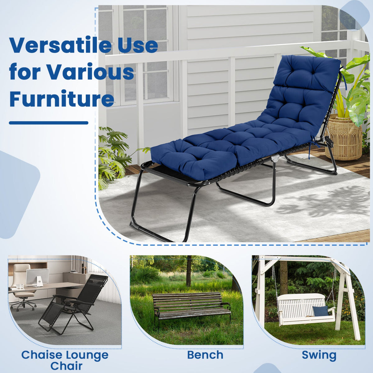 Outdoor Lounge Chaise Cushion Set of 2 - 73x22 Inch High Back DirectDeals