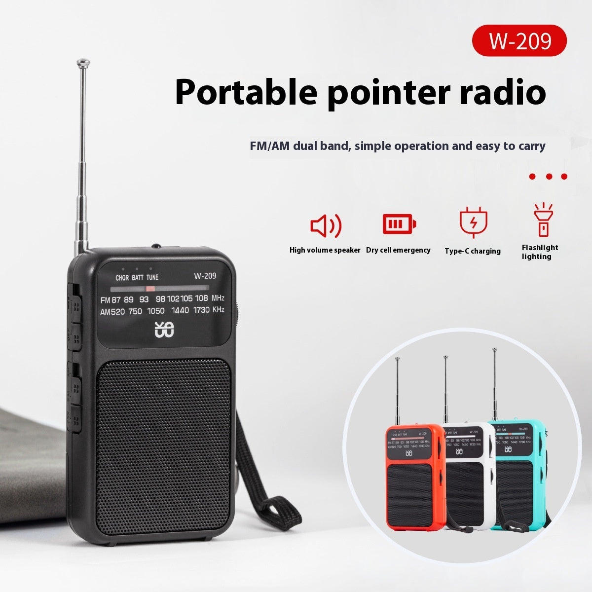 Dual Power FM AM Pocket Radio with Flashlight