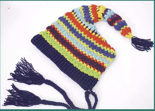 Ladies Coarse Yarn Rainbow Color Thickened Knitted Hat