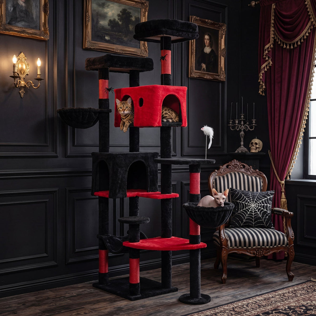 Gothic Cat Tree 75 Inch with Dual Perches and Houses DirectDeals