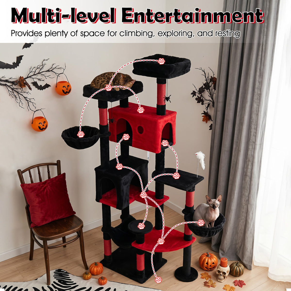 Gothic Cat Tree 75 Inch with Dual Perches and Houses DirectDeals