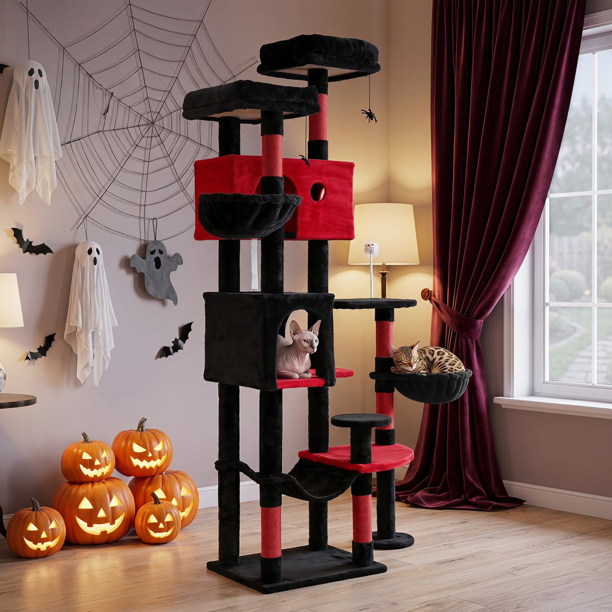 Gothic Cat Tree 75 Inch with Dual Perches and Houses DirectDeals