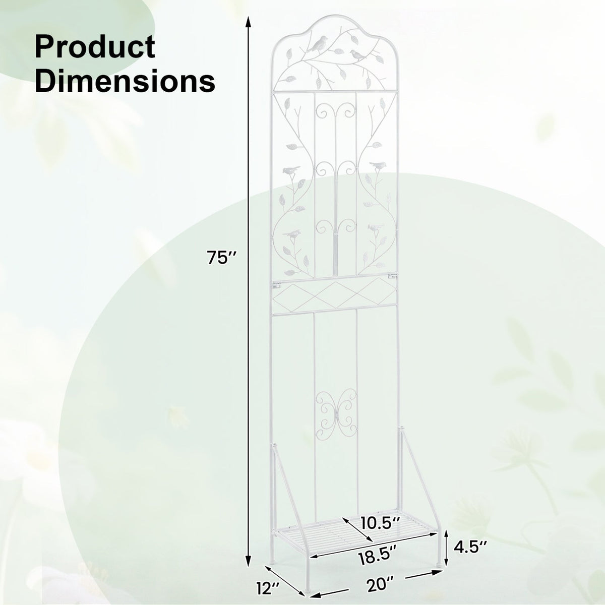 Metal Garden Trellis with Foldable Shelf 75 x 20 Inch