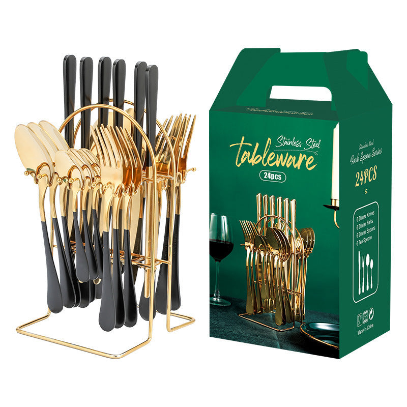 Gold Stainless Steel Cutlery Set With Rack