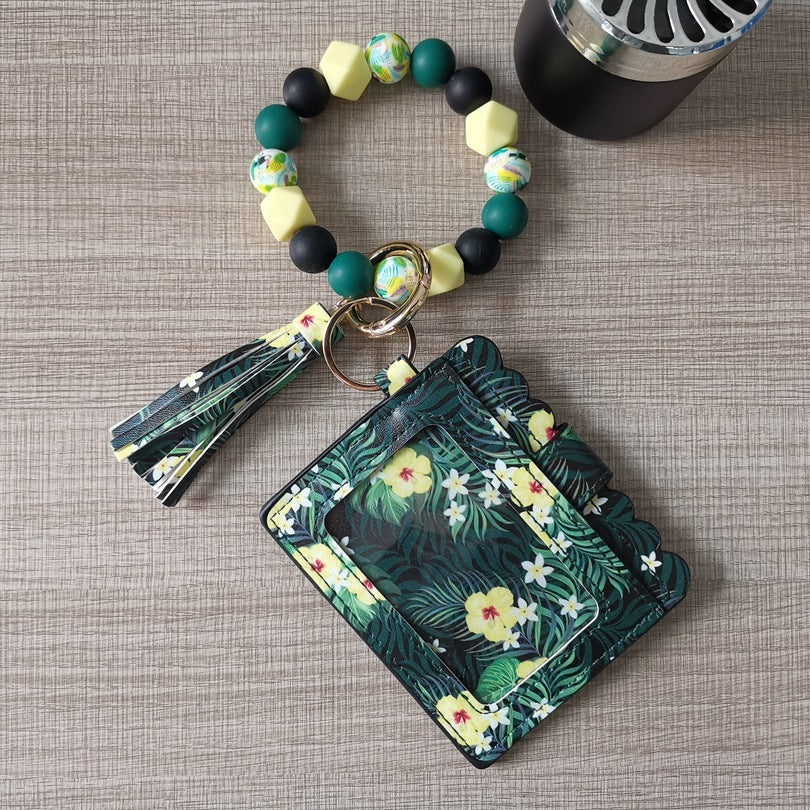 Silicone Beads Bracelet Key Chain Leopard Print