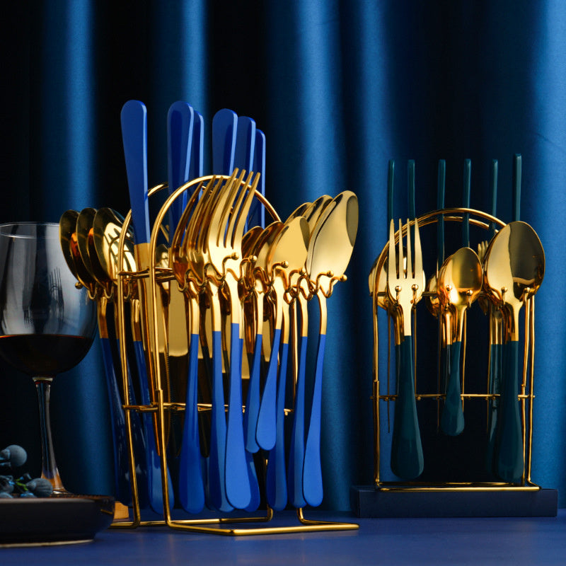 Gold Stainless Steel Cutlery Set With Rack