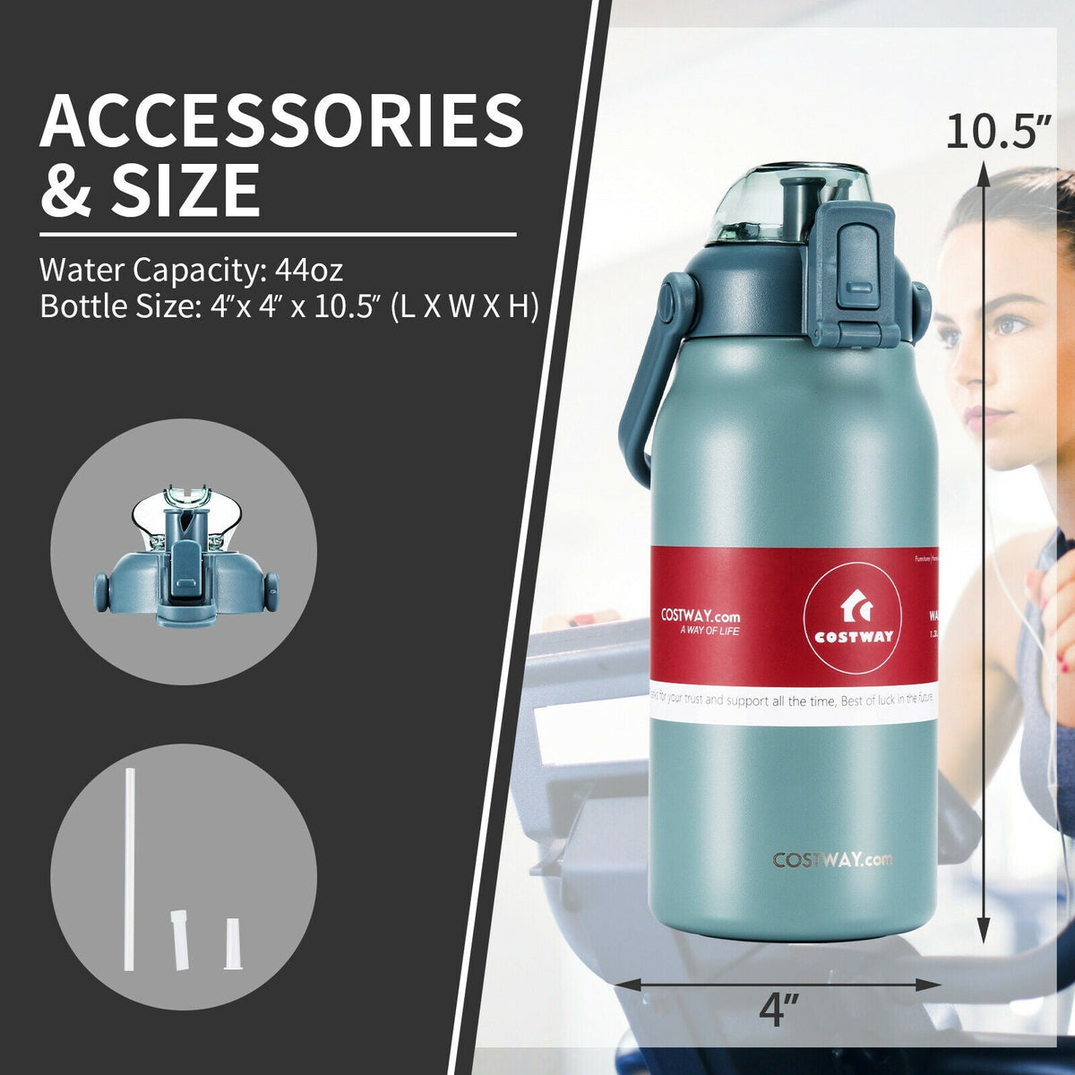 44oz Vacuum Insulated Leakproof Stainless Steel Sports Water Bottle-Gray