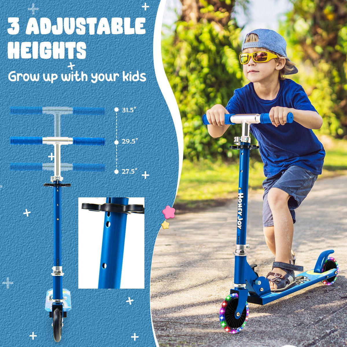 Folding Kick Scooter with 3 Adjustable Heights for Kids