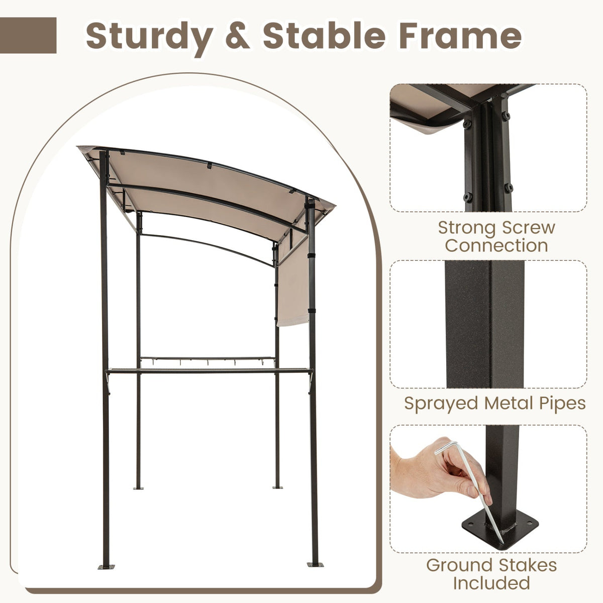 BBQ Grill Canopy 7.8 x 4.4 FT with Shelves and Sidewall