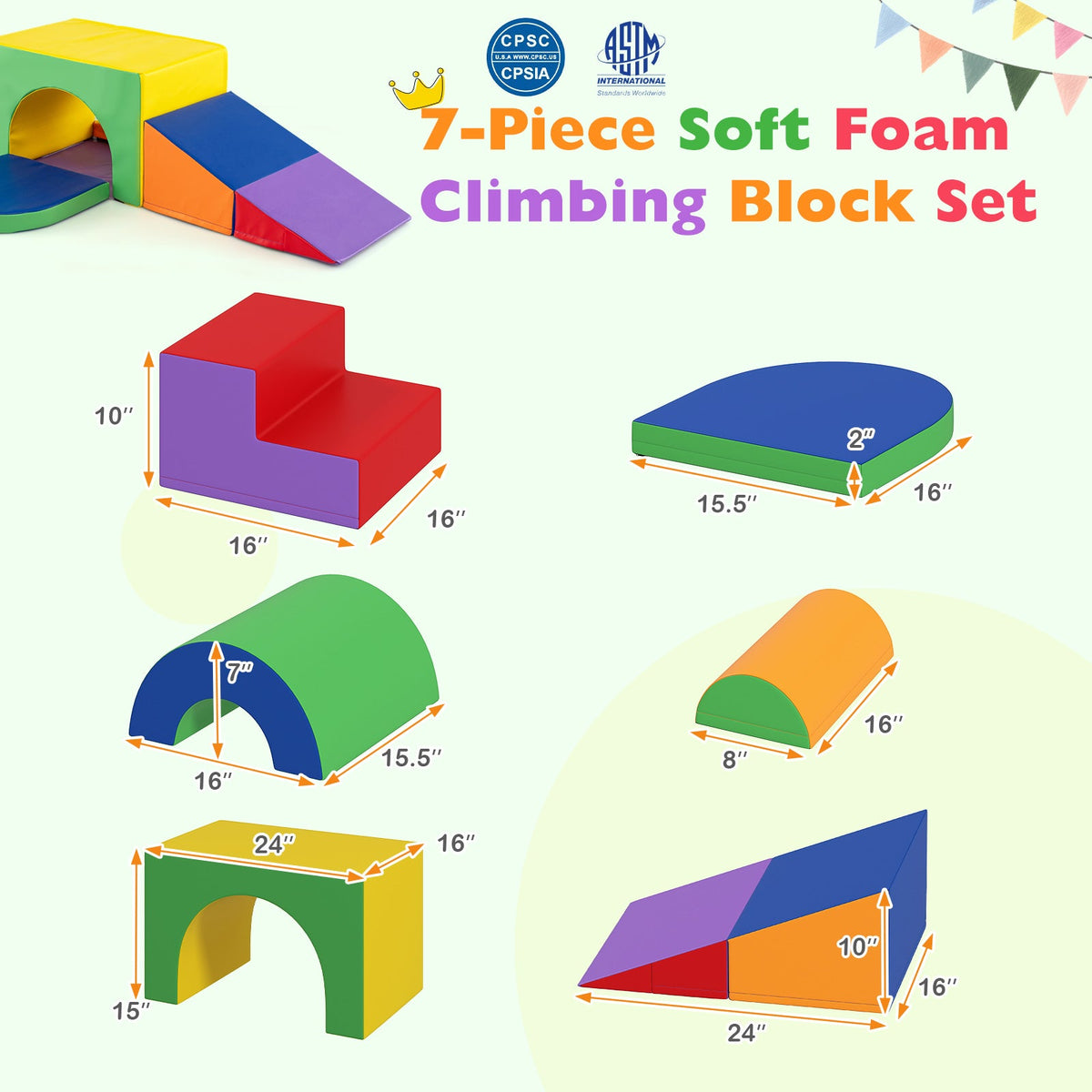 7-Piece Soft Foam Toddler Climbing Blocks Set PU Leather for 1+ Year Old