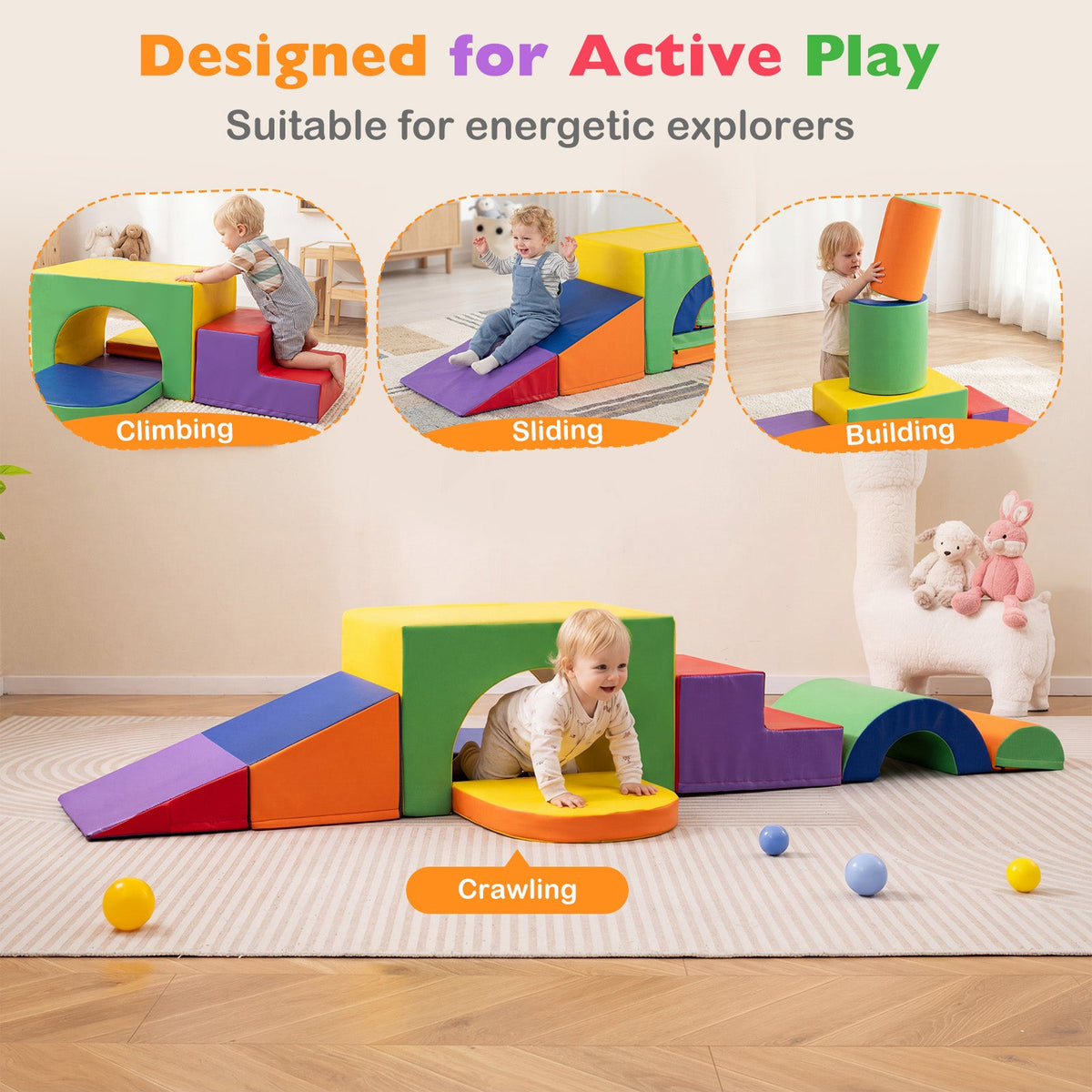 7-Piece Soft Foam Toddler Climbing Blocks Set PU Leather for 1+ Year Old