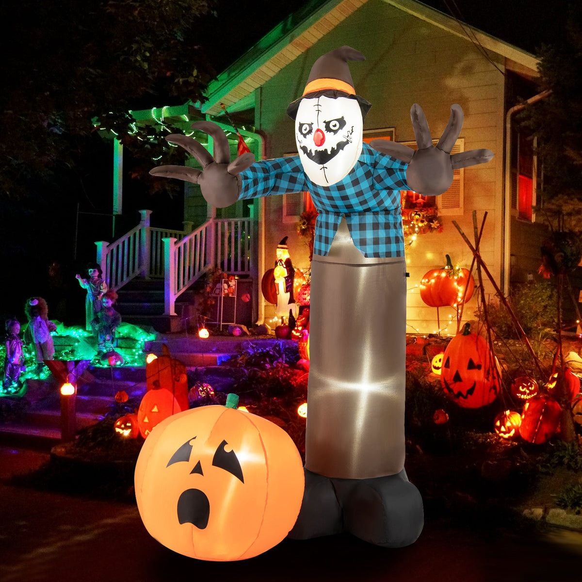 7 FT Inflatable Halloween Haunted Scarecrow Pumpkin Ghost with Built-in LED Lights