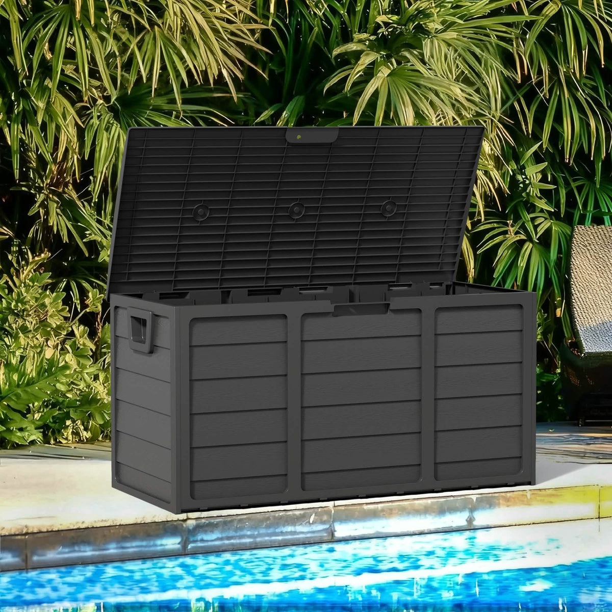 75-Gallon Outdoor Storage Box with Handles – Black