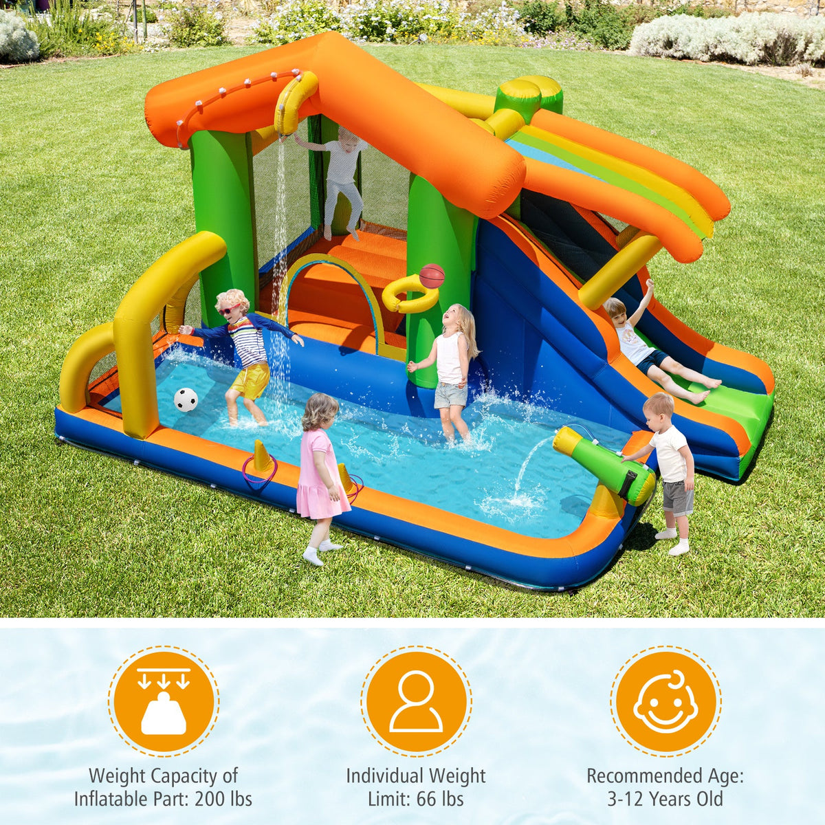Inflatable Bounce House Water Park with Slide and 480W Blower