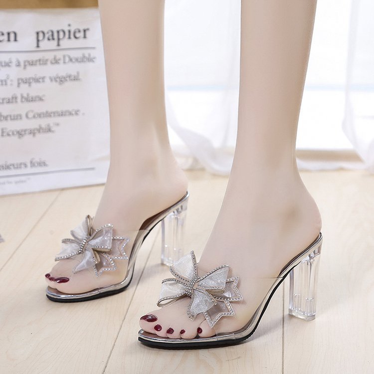 Women's Outdoor Chunky Heel Summer High Heel Transparent Slippers