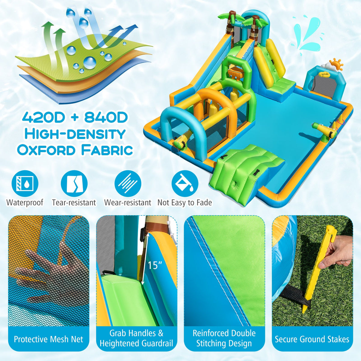 Inflatable Water Slide Tropical Theme Dual Slide Aqua Park Blower Excluded