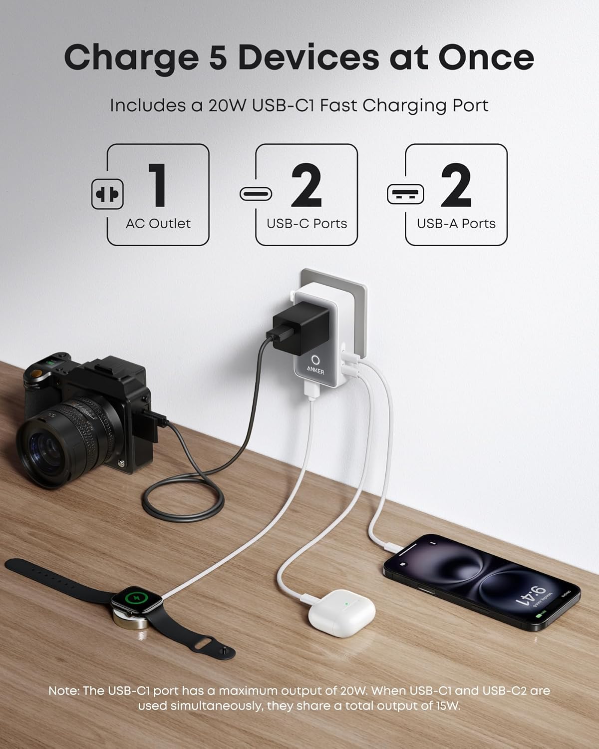 Anker Nano Travel Adapter (5-in-1, 20W, 1-Pack) Anker