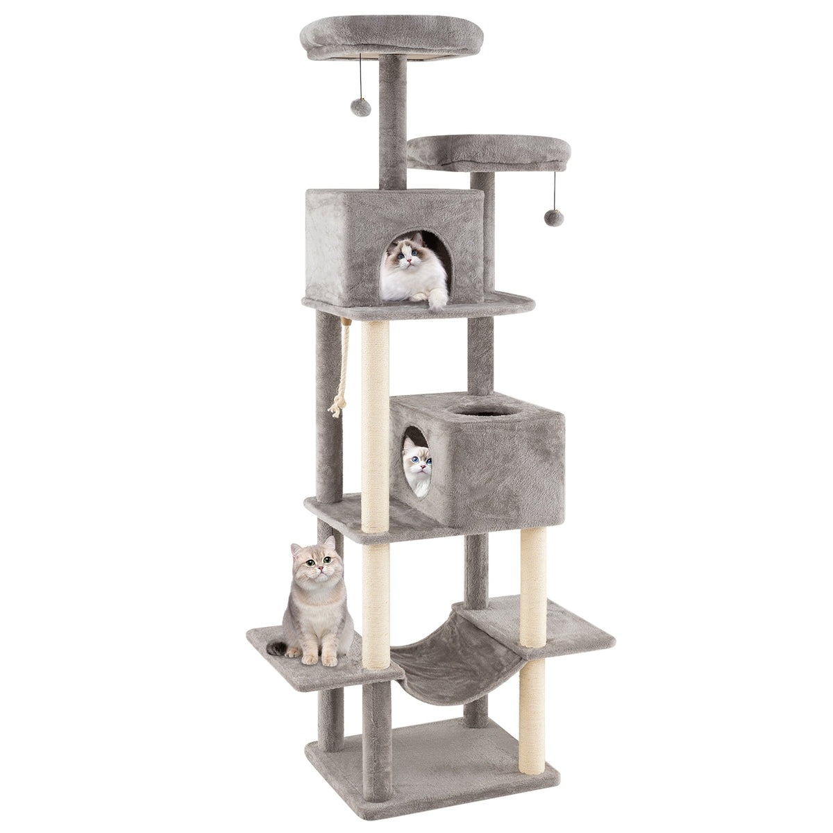 84 Inch Large Cat Tree with 2 Condos and 2 Soft Plush Perches for Indoor Cats-Gray