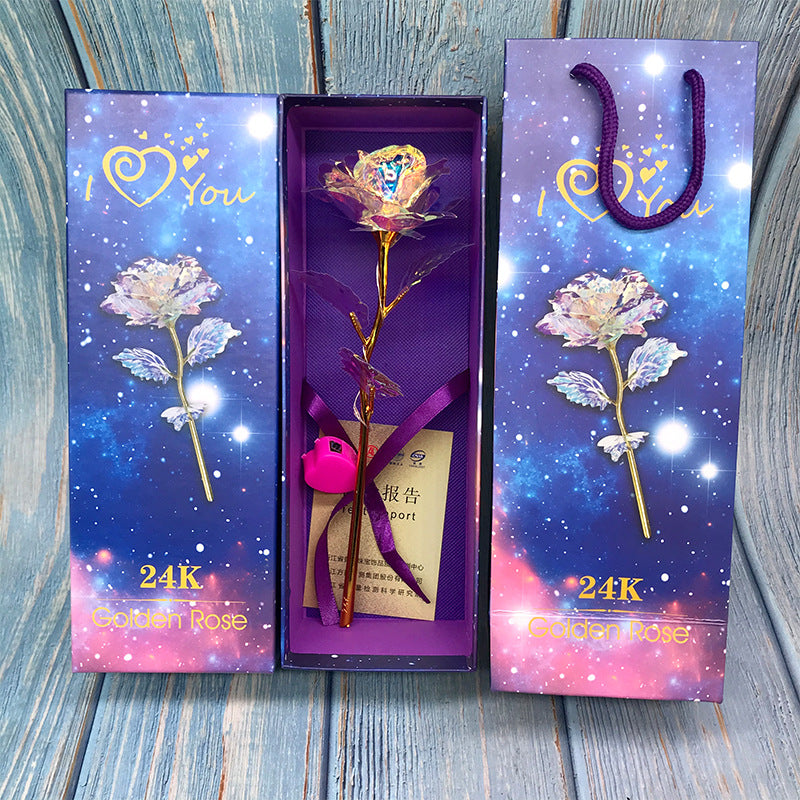 24K Luminous Color Gold Rose Flower Set My Store