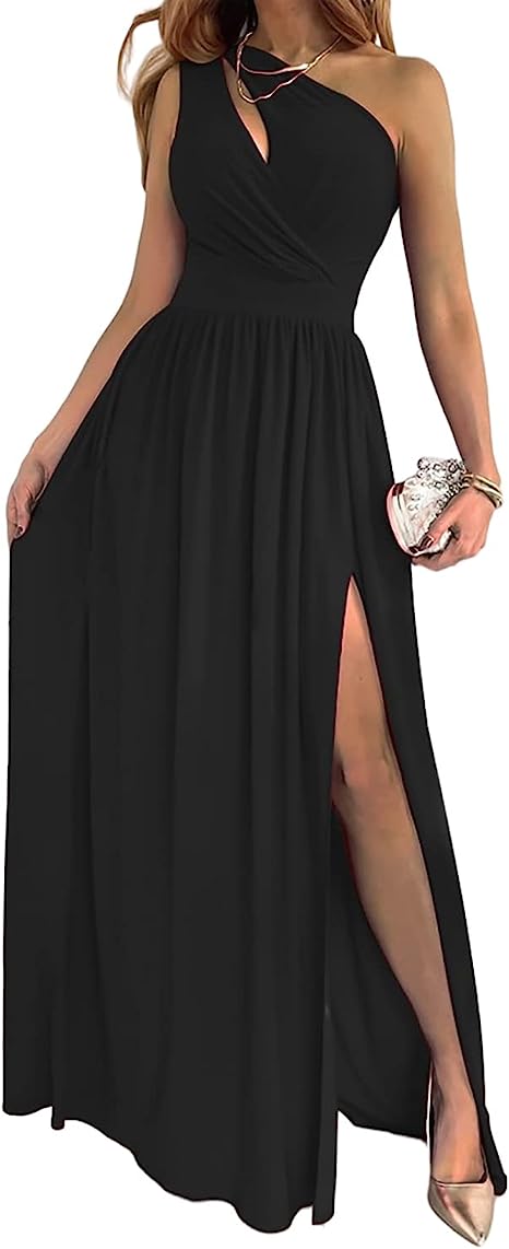 Women's One Shoulder High Split Cutout Sleeveless Elegant Sexy Cocktail Maxi Dress My Store