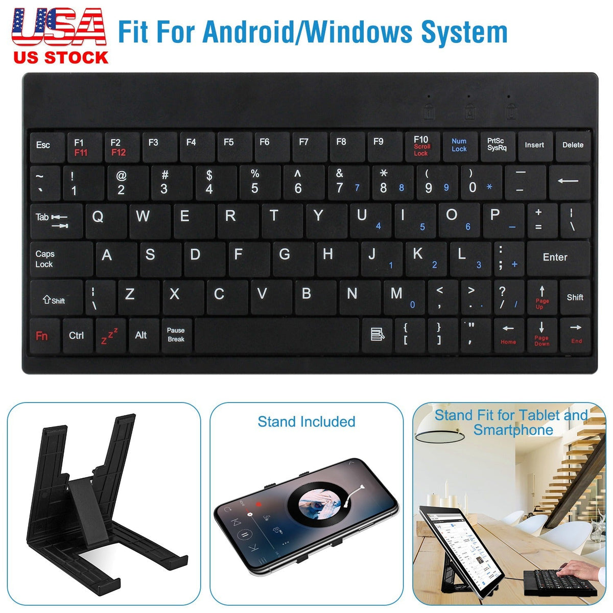 80 Keys Wired Keyboard Mini USB Connector Keyboard Portable Durable Keyboard w/ Carry Bag Tablet Stand for Android Window Tablet GBruno Store