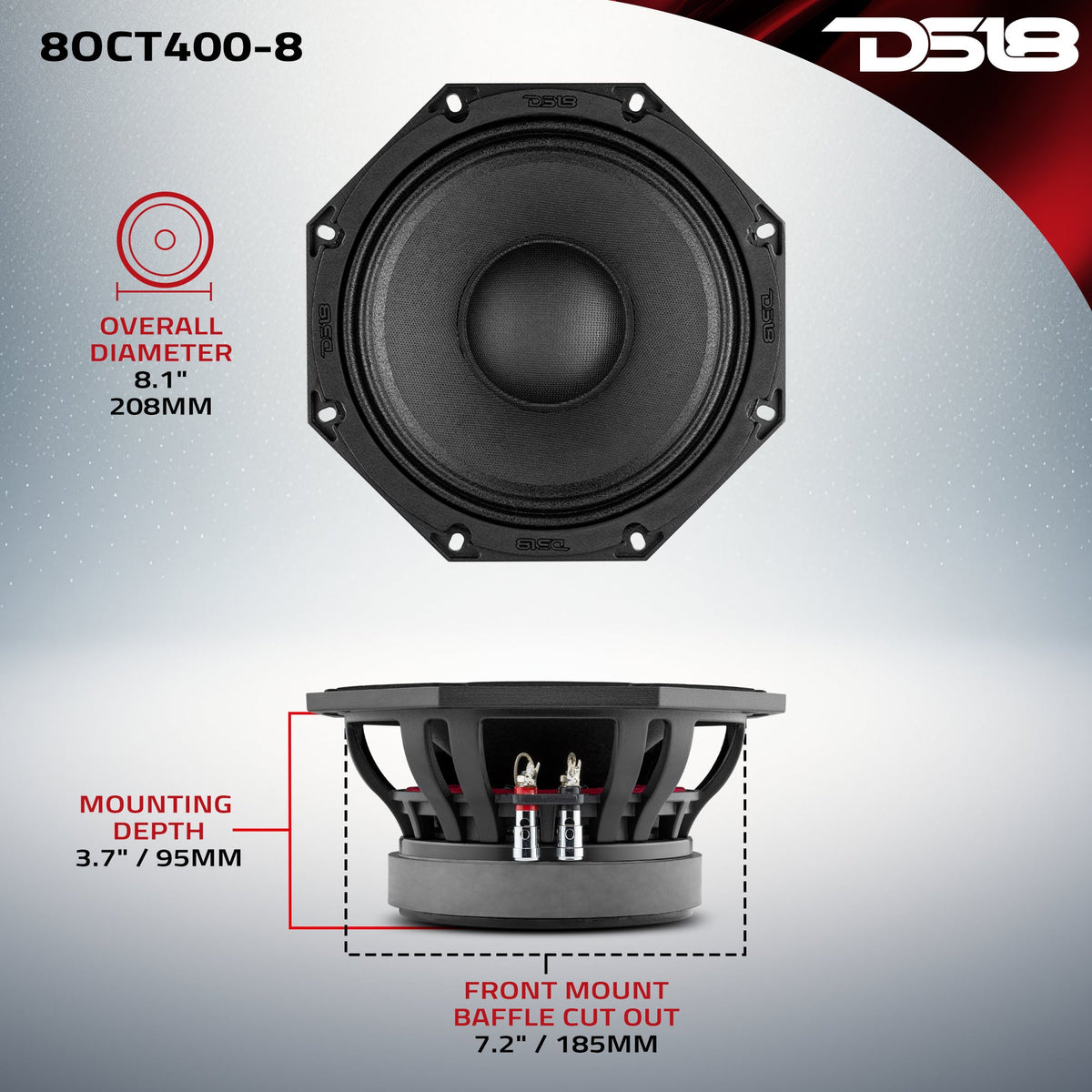 Octagonal 8" Mid-Range Loudspeaker 400 Watts Rms 8-Ohm DS18
